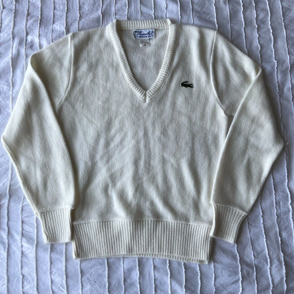 Vintage Haymaker Lacoste Women’s Logo V-Neck Sweater Ivory Size XS
